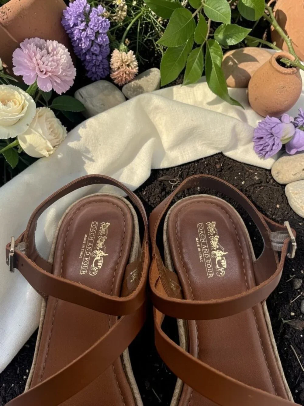 Coach and Four Banno Luggage Brown Leather Cork Platform Sandals 9.5